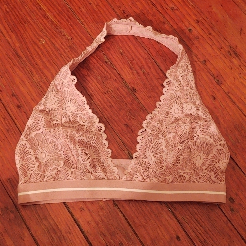 Colsie Halter Neck Floral Lace Pink Bralette Sz XS